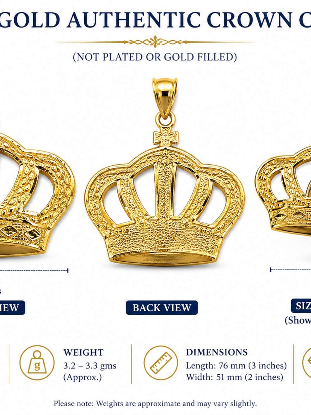 Gold Crown Pendant Necklace - Elegant Women's Jewelry